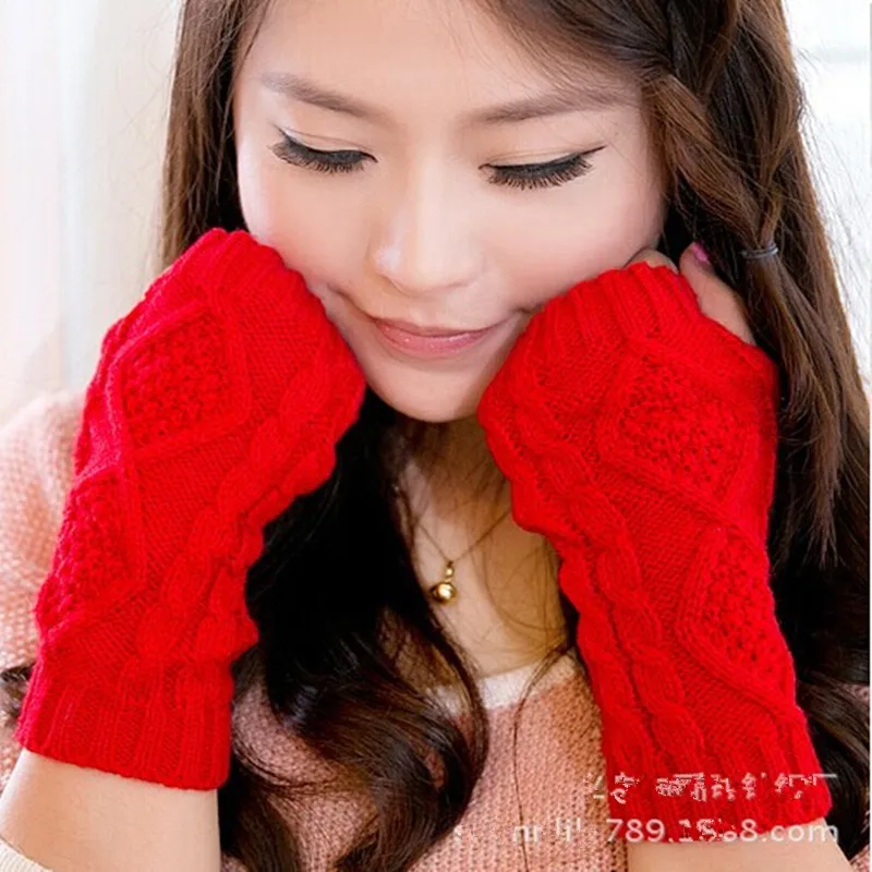 Женские длинные перчатки с браслетом зимние теплые вязаные без пальцев женские