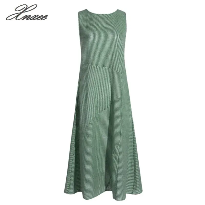 Women summer dress Casual Striped Sleeveless Dress Crew Neck Linen Pocket Long Dresses Fashion summer beach dress 2020
Women summer dress Casual Striped Sleeveless Dress Crew Neck Linen Pocket Long Dresses Fashion summer beach dress 2020