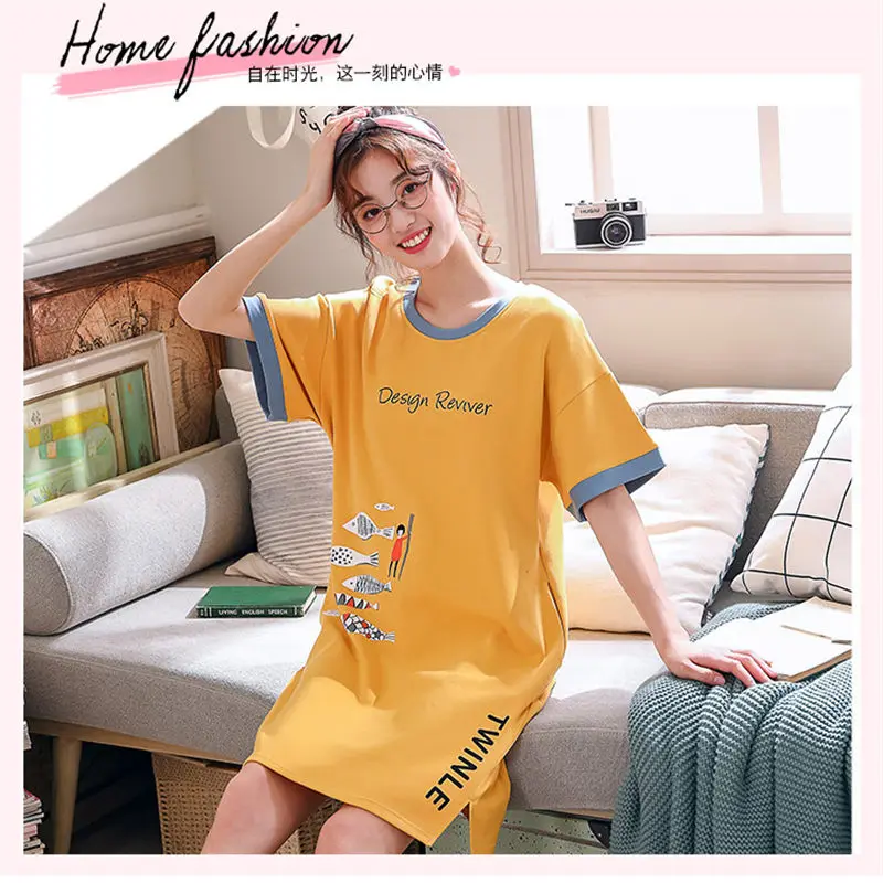 Night Dress Women Summer Korean Cotton Blends Short-sleeved Sleep Dress Plus Size Student Loose Cute Ladies Home Wear Tops f1177
Night Dress Women Summer Korean Cotton Blends Short-sleeved Sleep Dress Plus Size Student Loose Cute Ladies Home Wear Tops f1177