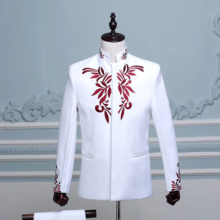 2018 Chinese style formal dress embroidered chinese tunic suit male costume set stand collar performance The singer's clothing
2018 Chinese style formal dress embroidered chinese tunic suit male costume set stand collar performance The singer's clothing
