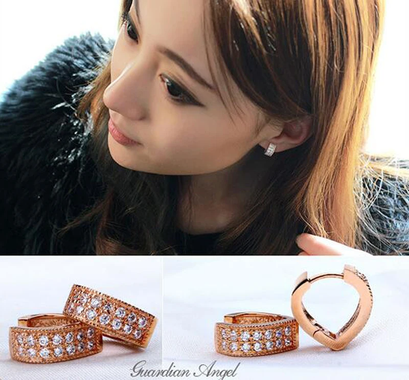 

Fashion 925 Silver Clear Zircon Lover Heart Hoop Earrings For Girls Women Rose Gold Color Loop Huggie Earring Jewelry ED022