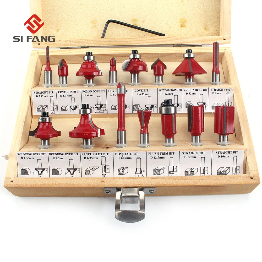 15Pcs 1/4" Shank Professional Tungsten Carbide Router Bit Set Wood Case tool kit 6mm Milling Cutter Router Bit Set
15Pcs 1/4" Shank Professional Tungsten Carbide Router Bit Set Wood Case tool kit 6mm Milling Cutter Router Bit Set