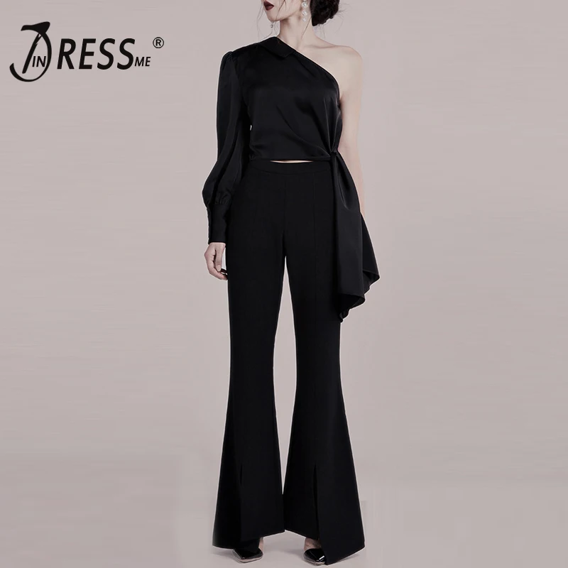 Женский брючный костюм INDRESSME, элегантный комплект из 2 предметов, Асимметричный топ с длинными рукавами и расклешенные штаны, 2019
Женский брючный костюм INDRESSME, элегантный комплект из 2 предметов, Асимметричный топ с длинными рукавами и расклешенные штаны, 2019