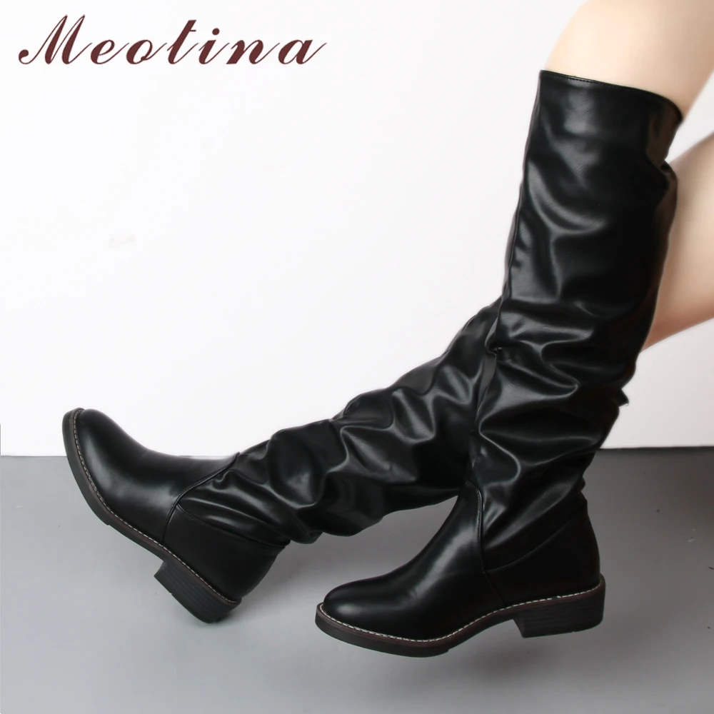 Meotina 2018 Winter Riding Boots Knee High Boots Pleated Tall Boots Women Square Low Heels Shoes Autumn Footwear Black 34-43
Meotina 2018 Winter Riding Boots Knee High Boots Pleated Tall Boots Women Square Low Heels Shoes Autumn Footwear Black 34-43
