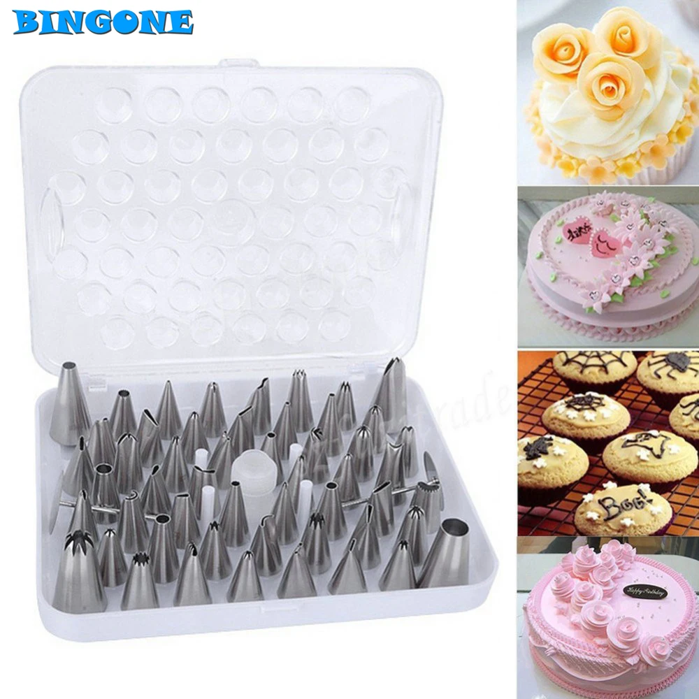 Bingone 52PCS Stainless Steel New Large Icing Piping Nozzles Pastry Tips Set For Cake Cream Decorating Baking Tool -TF
Bingone 52PCS Stainless Steel New Large Icing Piping Nozzles Pastry Tips Set For Cake Cream Decorating Baking Tool -TF