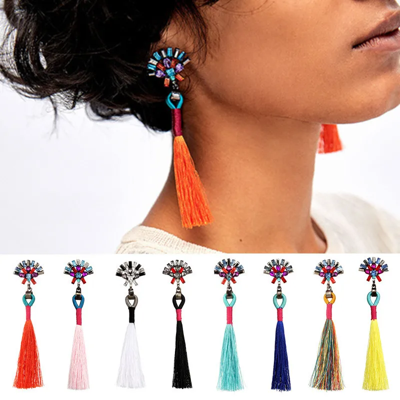 Multicolored Rhinestone Flower Top Ladies Tassel Earrings Boho Long Thread Retro Handcraft za Drop Earrings for Women 3I3008
Multicolored Rhinestone Flower Top Ladies Tassel Earrings Boho Long Thread Retro Handcraft za Drop Earrings for Women 3I3008