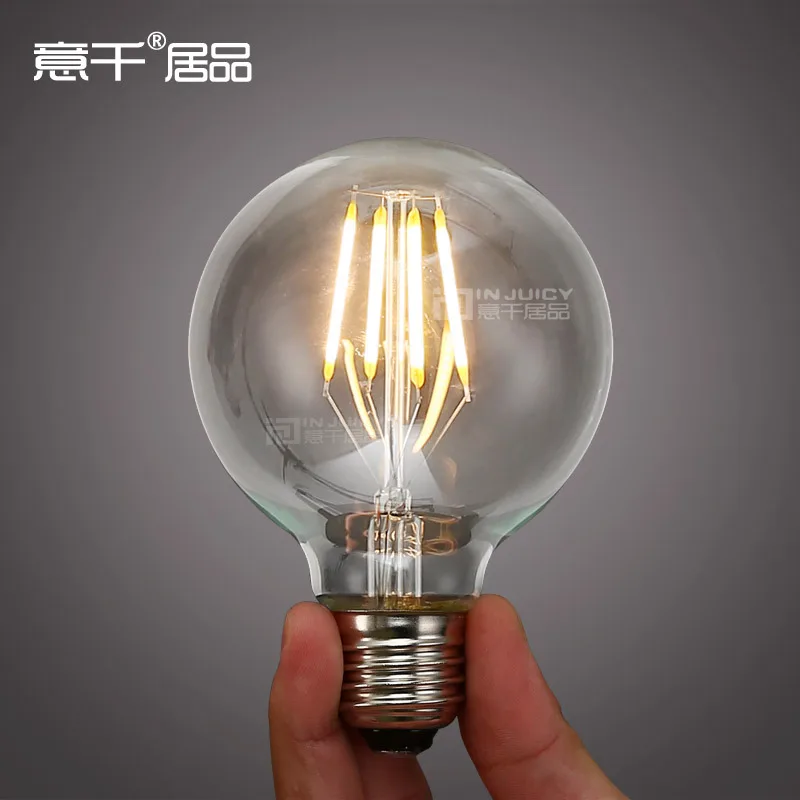 

G80 2pcs/Lot Vintage Retro LED Bright 4W 6W E27 Filament light bulb old fasioned warm white edison screw RH LOFT E27