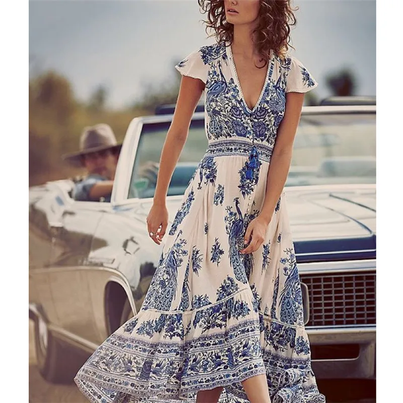 2019 Boho Women's Floral Dress Summer Long Beach Sundress Ladies V-neck High Waist Loose Dresses Ruffles Women Flowers Dress
2019 Boho Women's Floral Dress Summer Long Beach Sundress Ladies V-neck High Waist Loose Dresses Ruffles Women Flowers Dress