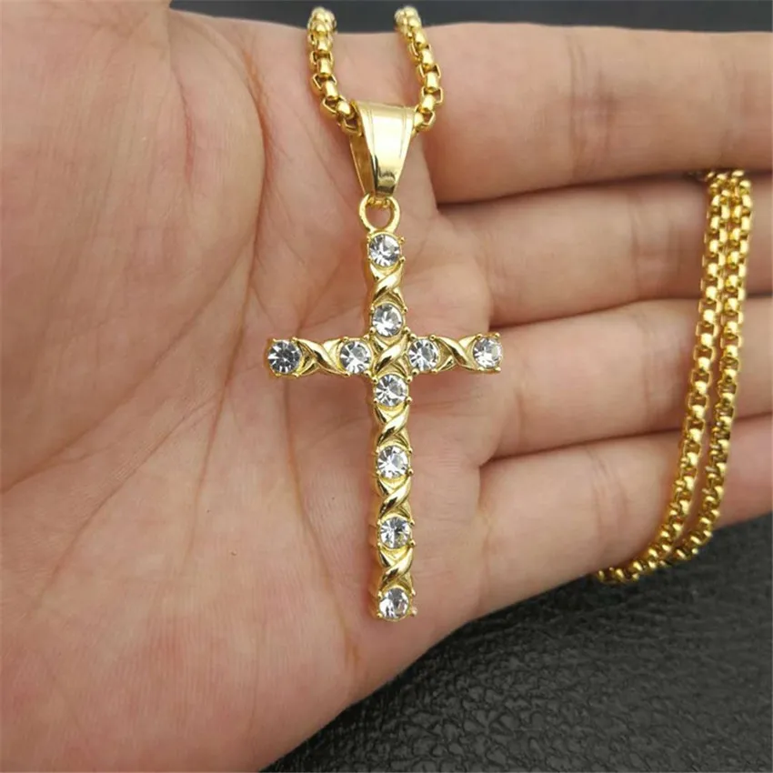 Hip Hop Women Men Cross Pendant With Stainless Steel Chain Gold Color Iced Out Bling Rhinestone Necklace Christian Jewelry
Hip Hop Women Men Cross Pendant With Stainless Steel Chain Gold Color Iced Out Bling Rhinestone Necklace Christian Jewelry