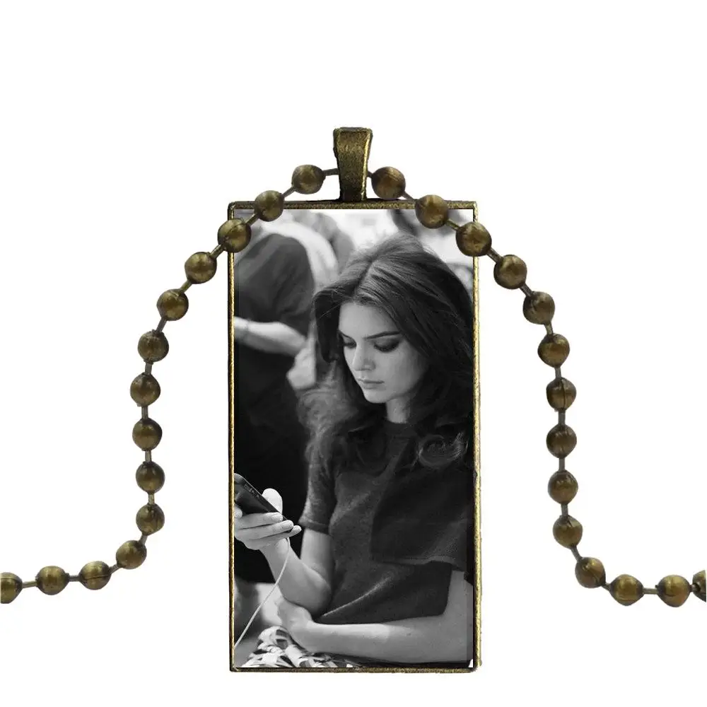 Kendall Jenner Cara Delevingne For Unisex Vintage Jewelry Bronze Color Glass Cabochon Choker Pendant Long Rectangle Necklace | Украшения и