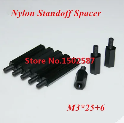 

200pcs/lot M3*25+6 Black Nylon Hex Standoff Spacer M3 Male x M3 Female 25mm Length Metric Thread