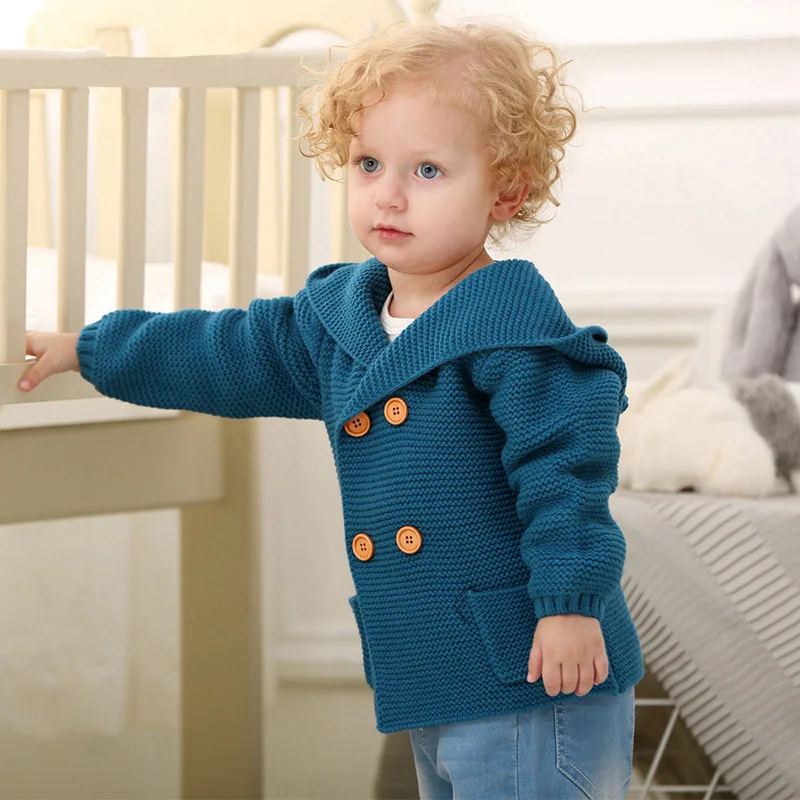Baby Boys Jackets 2018 Spring Solid Hooded Outerwear Coats Autumn Cotton Knitted Newborn Infant Sweaters 3 Colors Clothing | Детская