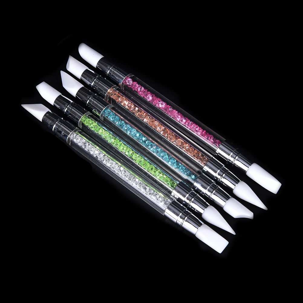 New 2 Ways Dual Manicure Tool Silicone Heads Rhinestone Nail Art Brush Carving Emboss Shaping Hollow Sculpture Dotting Pen
New 2 Ways Dual Manicure Tool Silicone Heads Rhinestone Nail Art Brush Carving Emboss Shaping Hollow Sculpture Dotting Pen