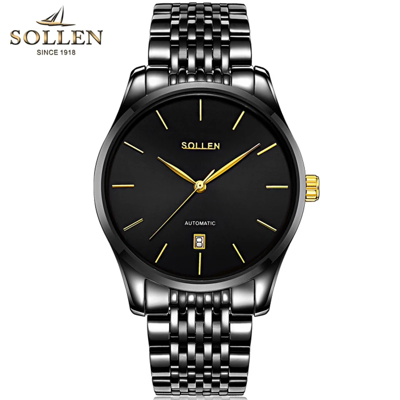 SOLLEN Mens Watches Top Brand Luxury Automatic Mechanical Watch Men Black Full Steel Business Waterproof Fashion Sport Watches
SOLLEN Mens Watches Top Brand Luxury Automatic Mechanical Watch Men Black Full Steel Business Waterproof Fashion Sport Watches