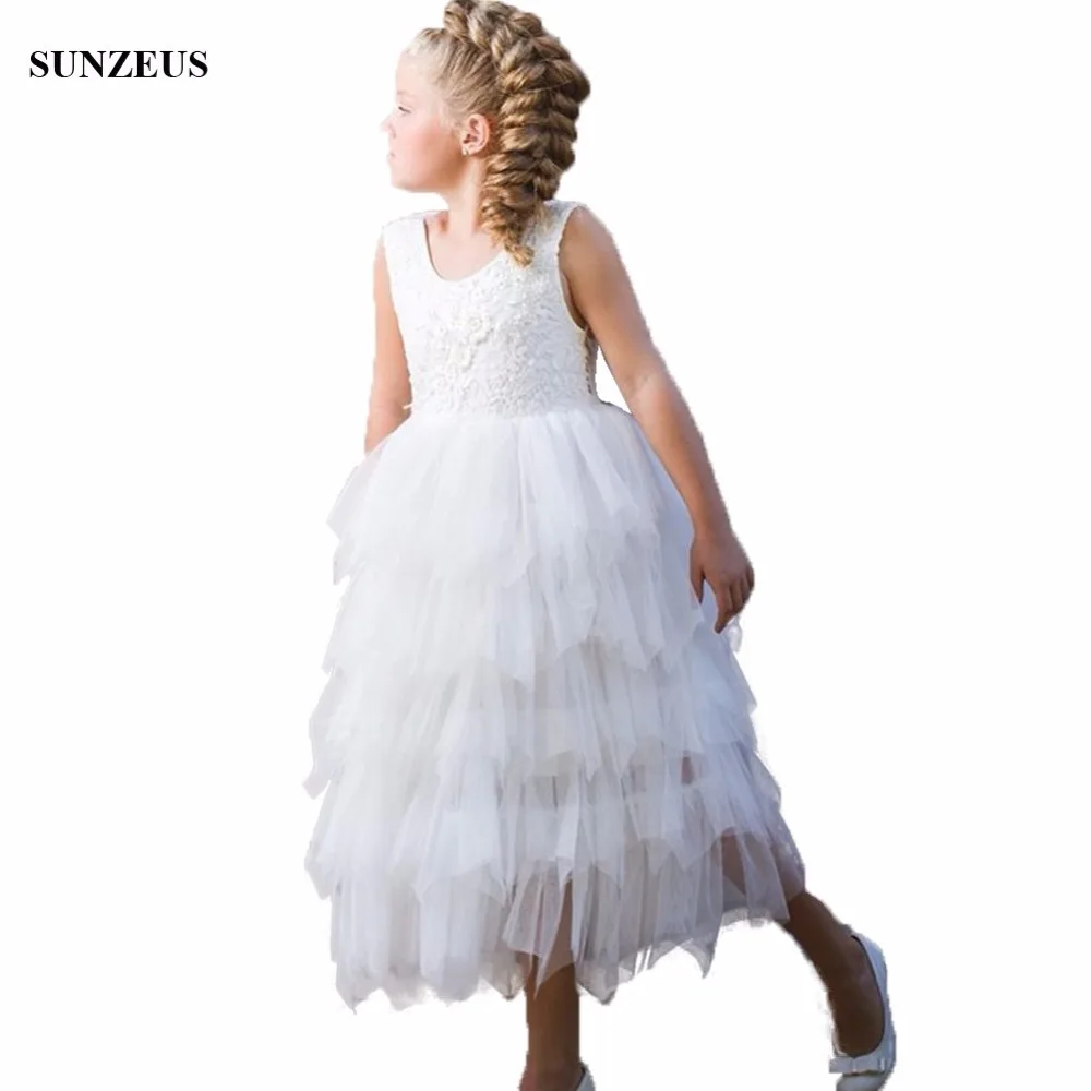 A-line Lace Top Flower Girl Dress Tea Length Tiered Tulle Children Party Gowns Communion Dresses FLG008
A-line Lace Top Flower Girl Dress Tea Length Tiered Tulle Children Party Gowns Communion Dresses FLG008