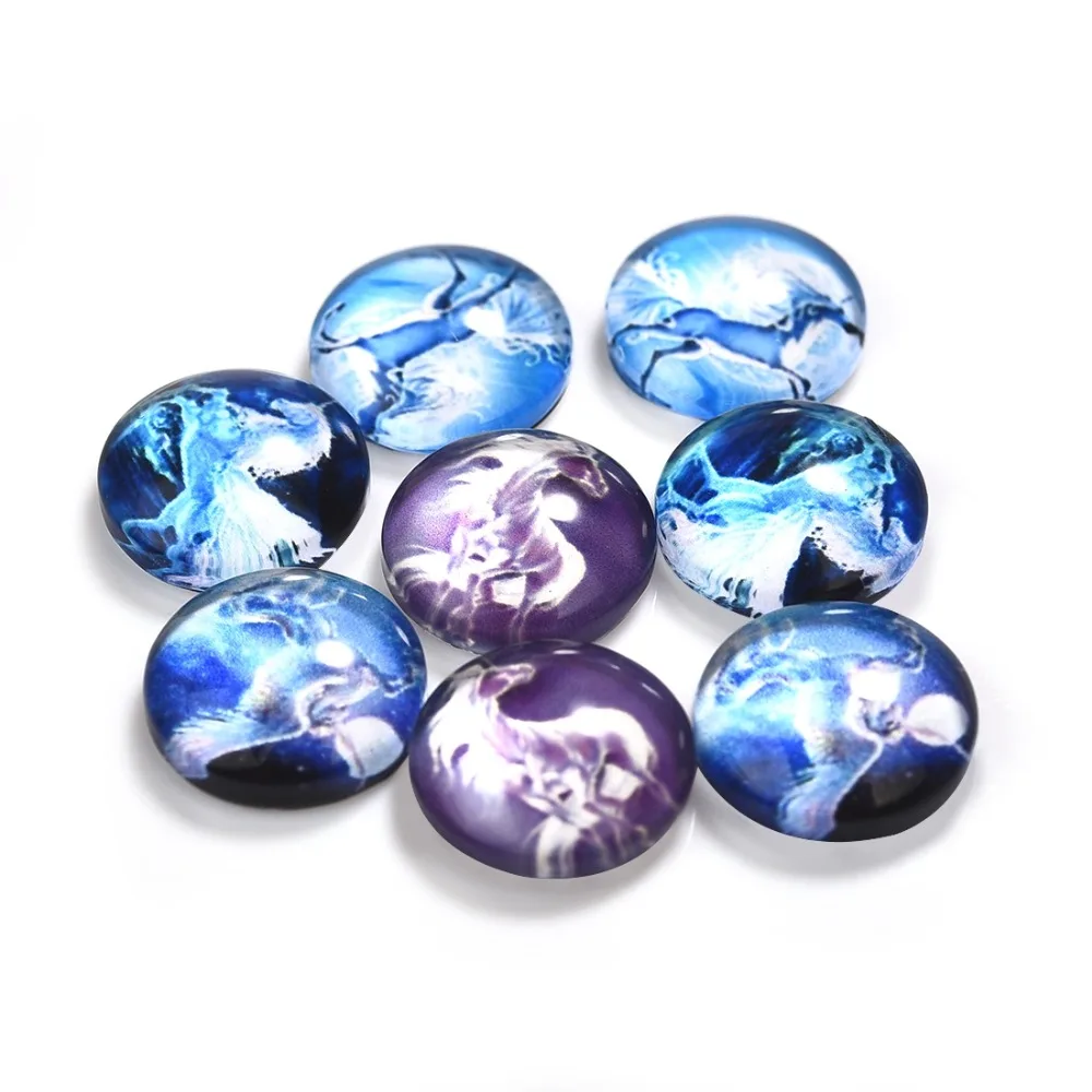 8Pcs/Lot Unicorn Pattern Round 12mm Glass Cabochons Dome Flat Back for Jewelry Making Handmade DIY Pendant Findings | Украшения и