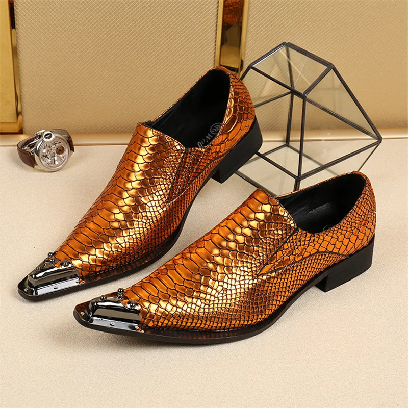 Iron pointed toe slip-on ankle genuine leather manual shoes gold alligator print Banque luxury men dress Shoes
Iron pointed toe slip-on ankle genuine leather manual shoes gold alligator print Banque luxury men dress Shoes
