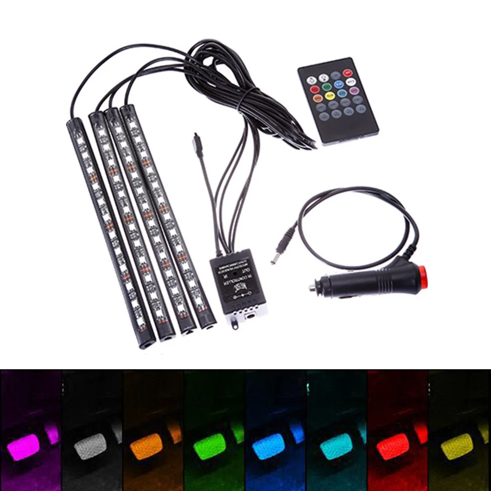 Светодиодная ленсветильник RGB для автомобиля декоративная лампа с дистанционным