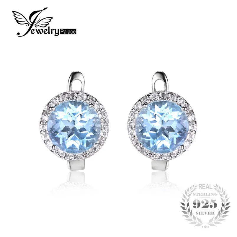 Jewelrypalace Серьги-гвоздики для Для женщин 5.4ct природные небесно-сине-белые топаз Halo
