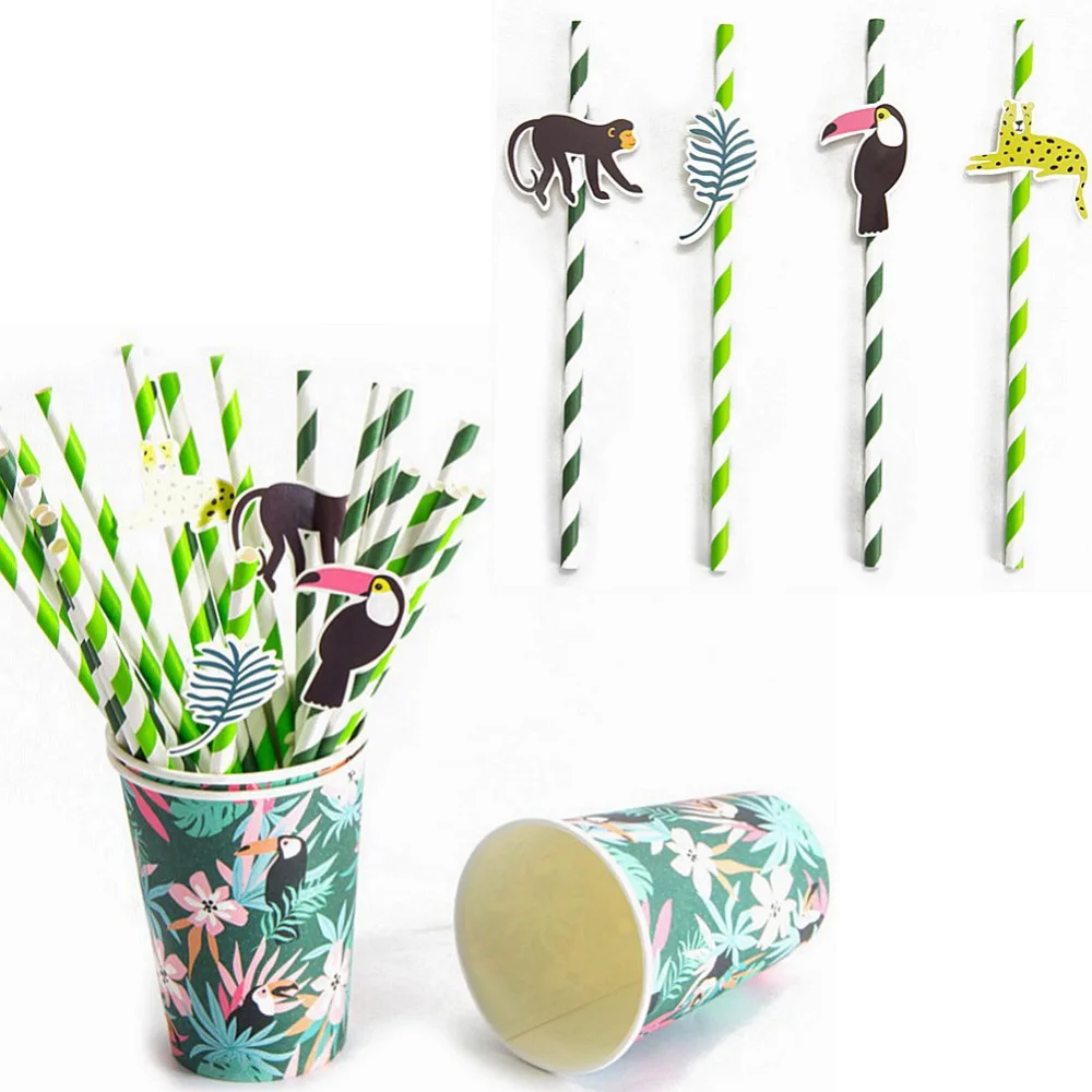 Pack of 24 Jungle Animal Party Paper Straws with Toucan Monkey Tropical Leaves Cutouts Tropical Birthday Party Shower Supplies
Pack of 24 Jungle Animal Party Paper Straws with Toucan Monkey Tropical Leaves Cutouts Tropical Birthday Party Shower Supplies