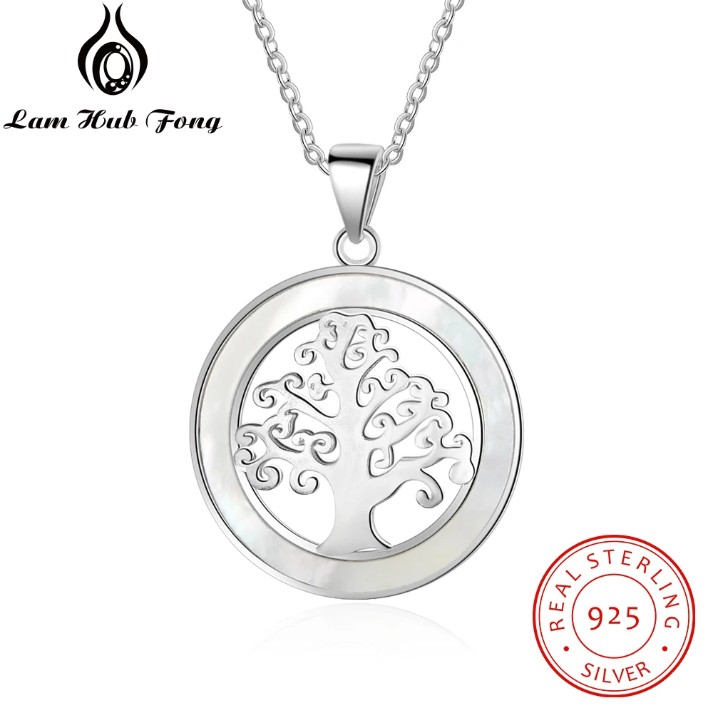 Mother of Pearl Shell Круглый Кулон Цепочки и ожерелья Древо жизни 925 стерлингов