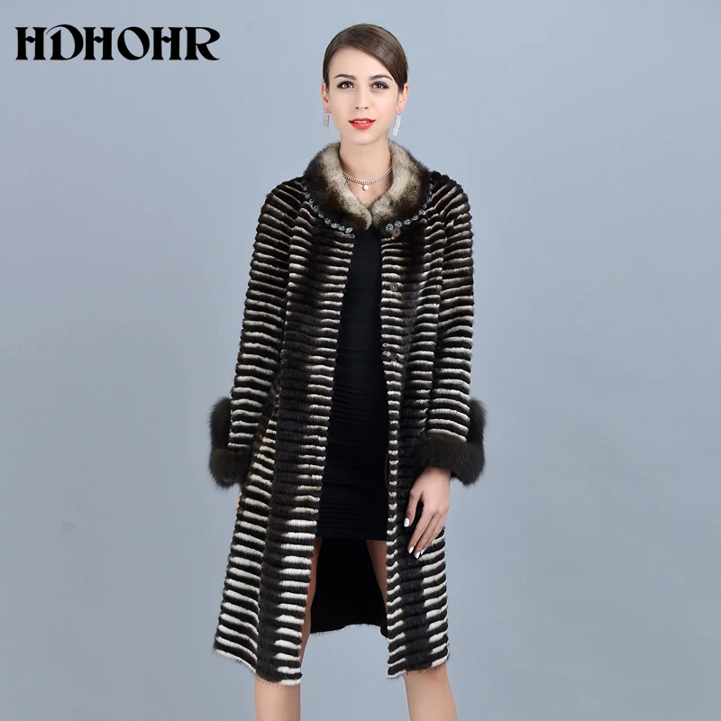 

HDHOHR 2021 высококачественные женские вязаные меховые шубы из меха норки с рукавом из лисьего меха модные толстые натуральные норковые куртки ...