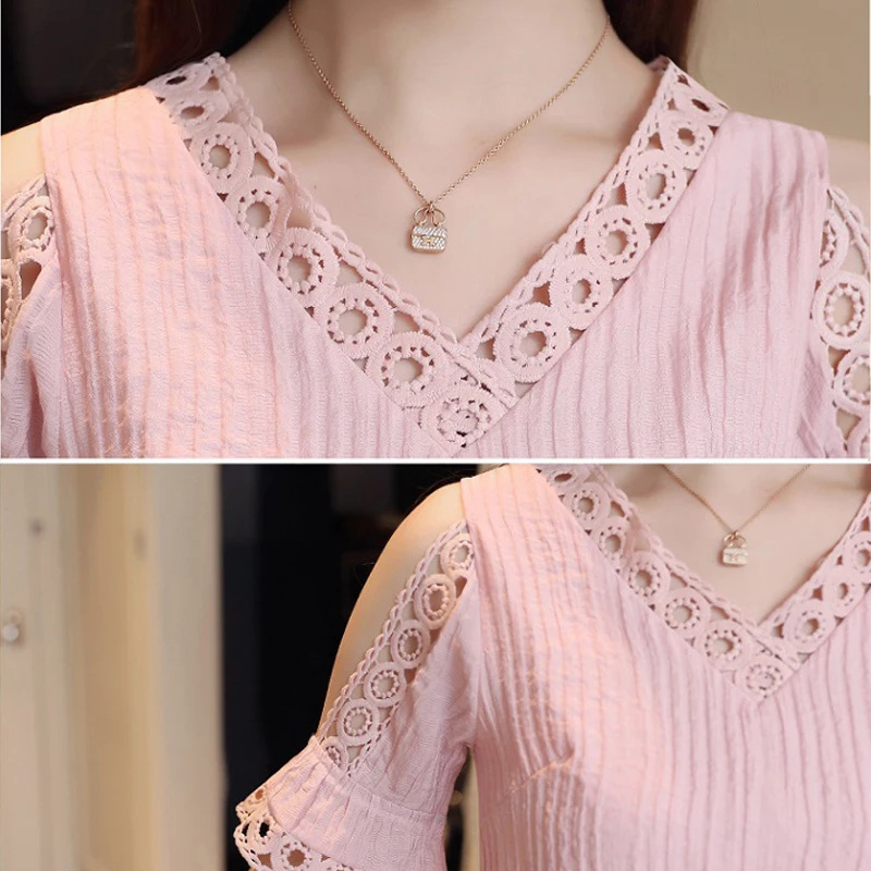 Summer Off Shoulder Top Chiffon Women Shirt Korean Vogue Hollow Out V-Neck Embroidery Flare Sleeve Lace Patchwork Elegant Blouse
Summer Off Shoulder Top Chiffon Women Shirt Korean Vogue Hollow Out V-Neck Embroidery Flare Sleeve Lace Patchwork Elegant Blouse