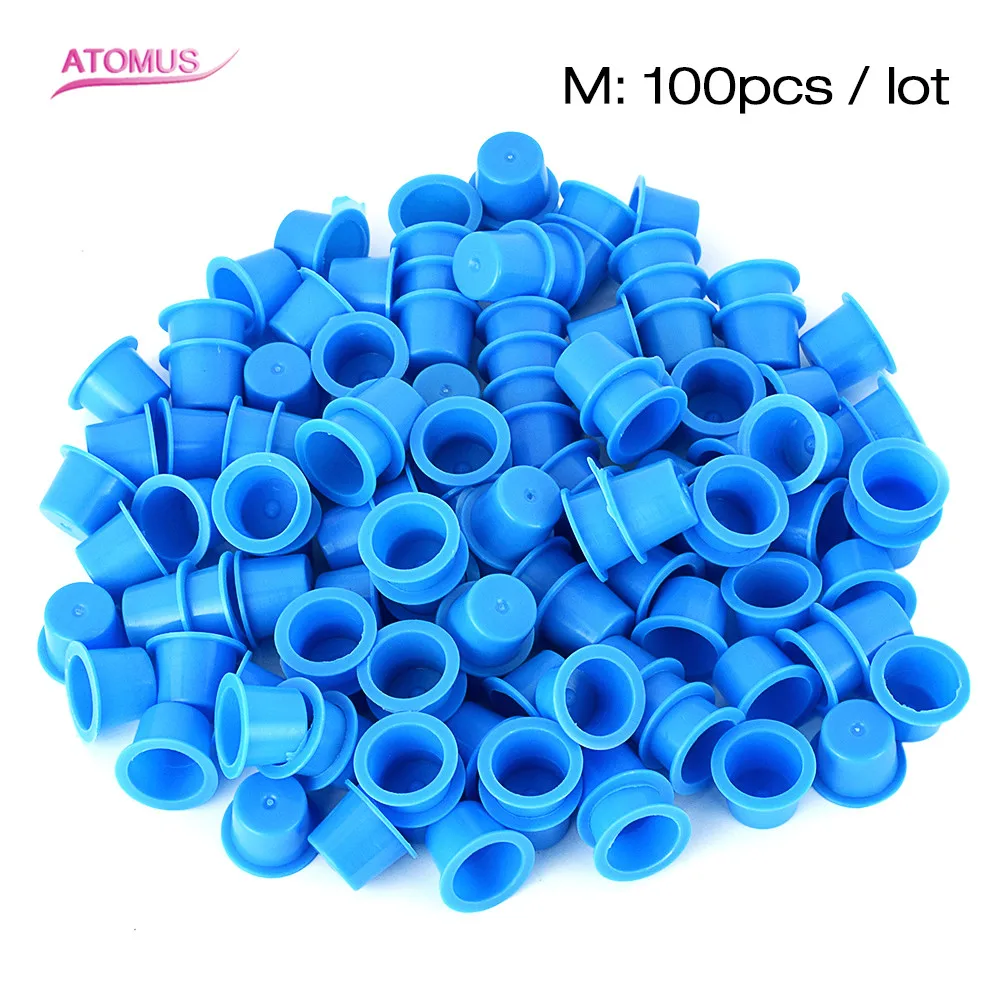 

ATOMUS 100pcs 12mm Medium Size Yellow Disposable Tattoo Ink Cups Caps Permanent Makeup Pigment Cups Caps For Tattoo Supplies