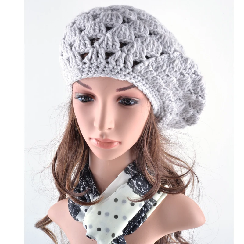 

Fashion autumn hats for women's beret braided baggy knitted wool beanie crochet warm winter hat bone cap gorras planas flat cap