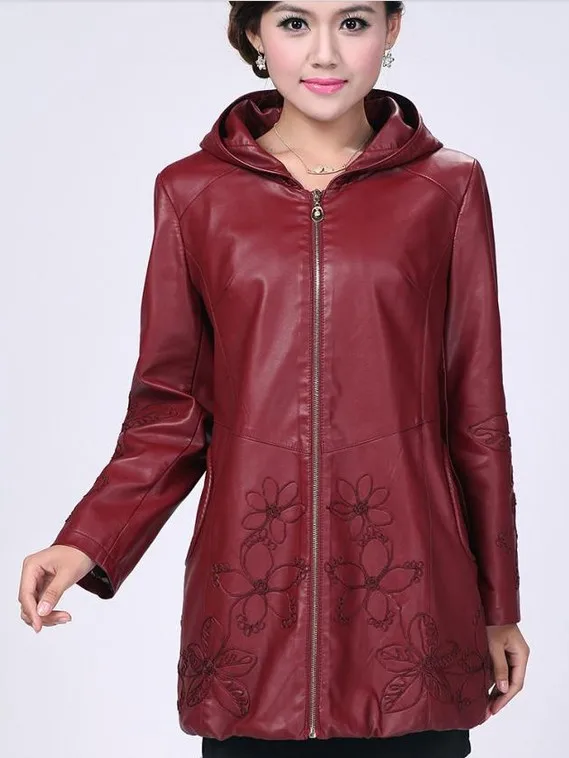 Кожаная куртка женская красная большого размера 4XL|womens red leather jackets|red jacketleather coat women