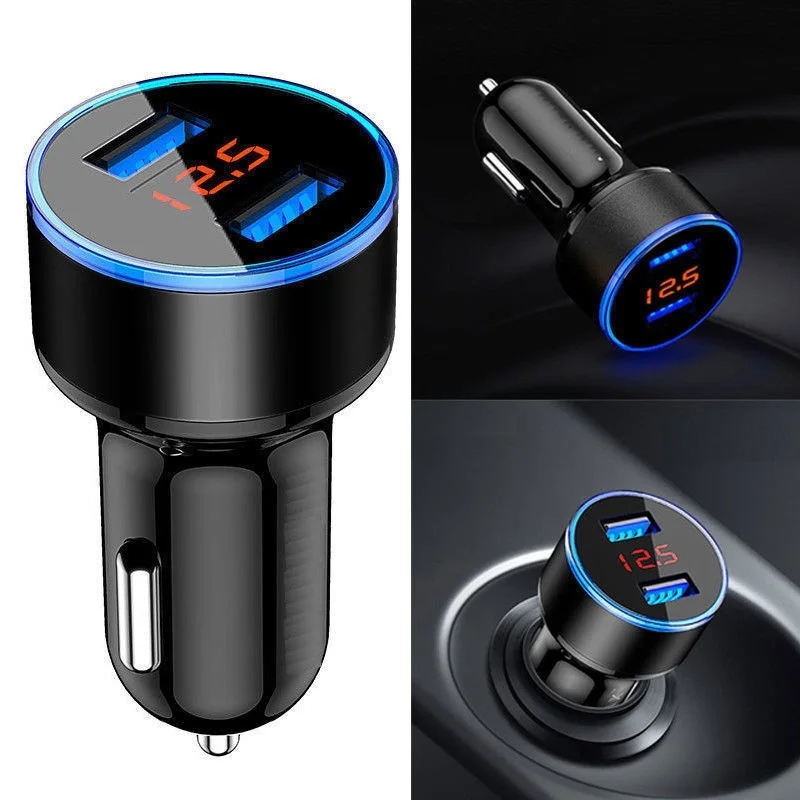 Автомобильное зарядное устройство с 2 USB-портами и светодиодным дисплеем для Toyota