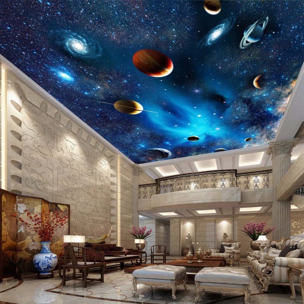 

Custom Mural Wallpaper 3D Universe Space Star Planet Ceiling Paintings Living Room Bedroom Ceiling Background Decor Wall Paper