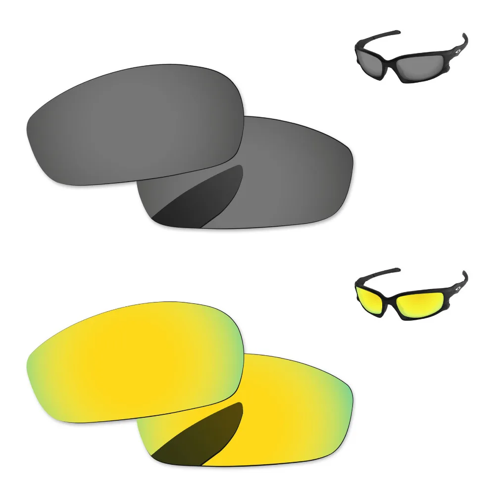

24K золото и черный хром 2 пары зеркальные поляризованные Сменные линзы для сплит солнечные очки к куртке рамка 100% UVA & UVB защита
