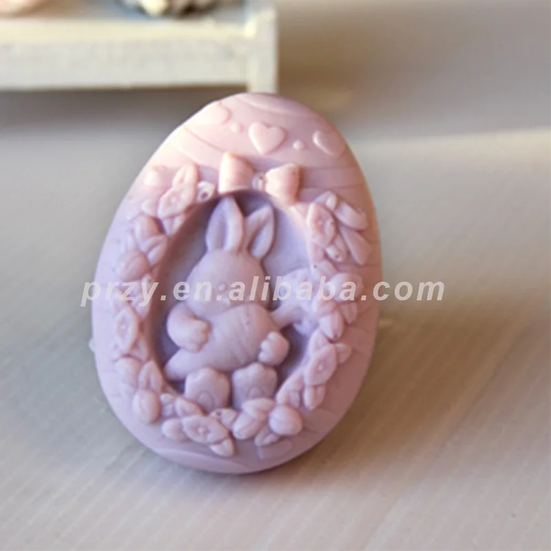 

PRZY Silicone Soap Mold Handmade Soap Molds Aroma Stone Moulds Oval Rabbit Holding Carrot 3D Silicone Rubber Eco-friendly 001