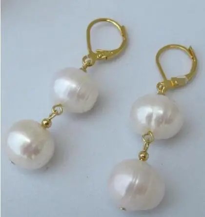 

Free shipping 10X11MM AAA PERFECT white pearl earrings 14K/20 YELLOW HOOK