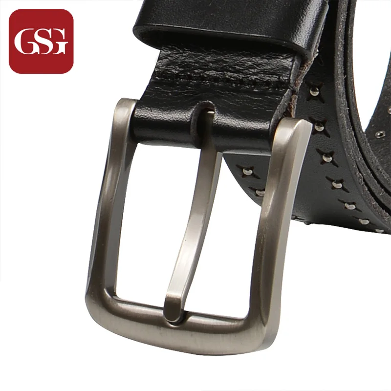 

GSG Men Leahter Belts Rivets Pin Buckle Belt Fashion Black Men Belt Wide Long Brand Belt 110 115 120