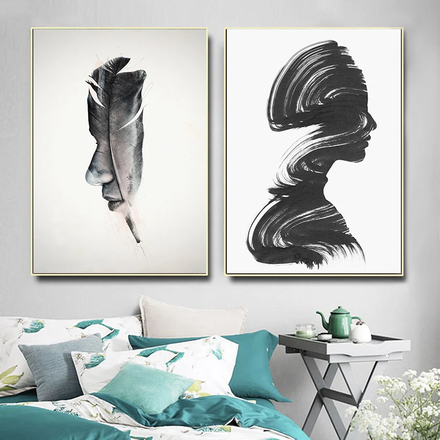 Hd Print Chinese Ink Canvas Painting Abstract Black and White Feather Woman Portrait Poster Wall Art Picture for Living Room
Hd Print Chinese Ink Canvas Painting Abstract Black and White Feather Woman Portrait Poster Wall Art Picture for Living Room
