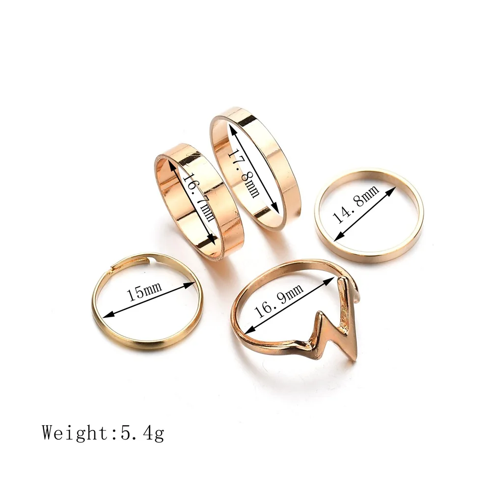 Hiphop Gold Lightning ECG Rings Set For Women Girls Punk Geometric Simple Smooth Finger 2022 Trend Jewelry Party | Украшения и