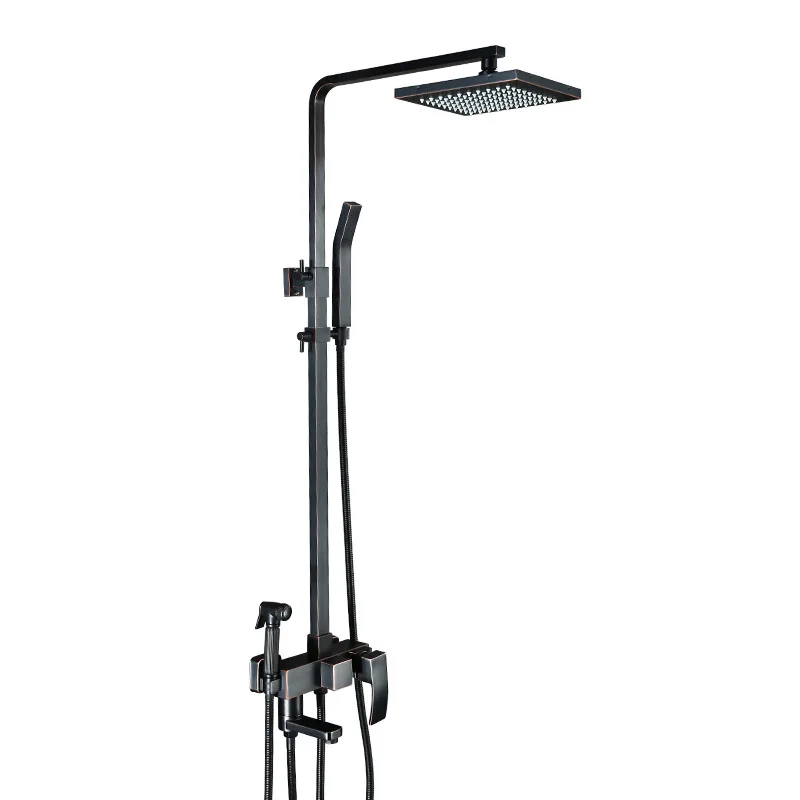 European copper black shower shower set wall-mounted square shower faucet brushed bathtub taps with bidet spray gun
European copper black shower shower set wall-mounted square shower faucet brushed bathtub taps with bidet spray gun