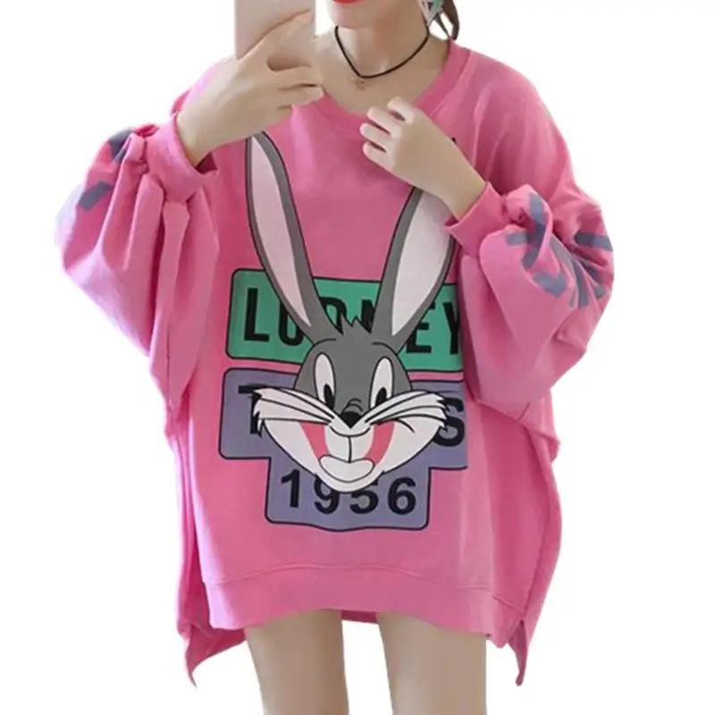 Harajuku Bugs Bunny толстовки с капюшоном Женская толстовка кроличьим лицом буквенным