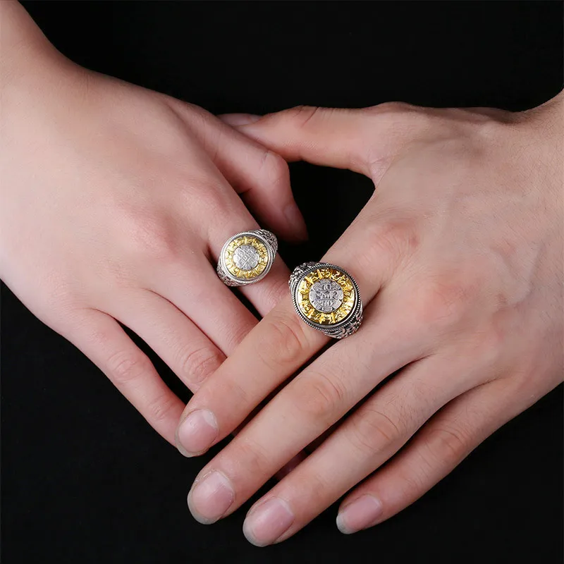 2019 Vintage Six Words Mantra Rings Rotatable Zodiac 925 Sterling Silver For Women Men Lovers Couples Om Mani Padme Hum | Украшения и