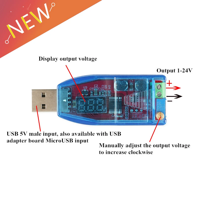 Регулируемый USB модуль регулятора напряжения источника питания 5 В до 3 9 в 12 24 DP