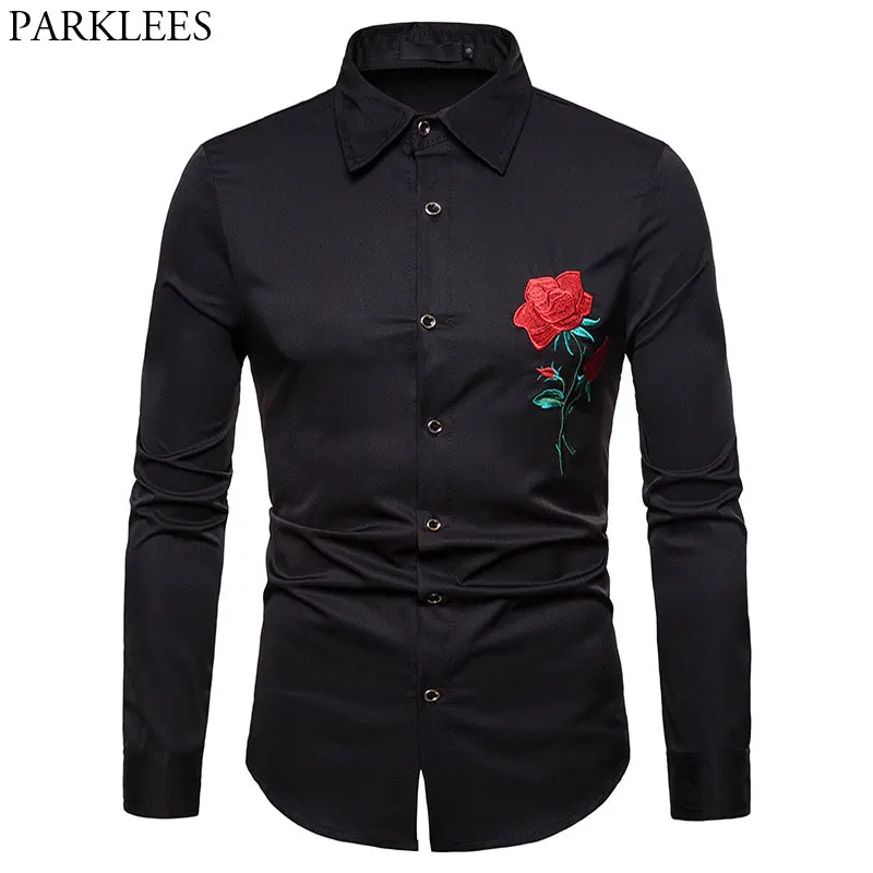 Stylsih Rose Flower Embroidery Slim Shirt Men 2018 Autumn New Long Sleeve Mens Dress Shirts Casual Party Business Camisa Social
Stylsih Rose Flower Embroidery Slim Shirt Men 2018 Autumn New Long Sleeve Mens Dress Shirts Casual Party Business Camisa Social