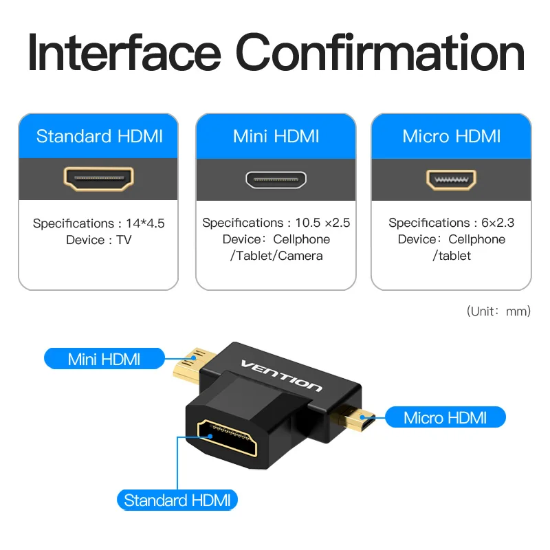 Vention Mini HDMI/Micro HDMI к адаптер конвертер 2 в 1 3D 1080P папа женскому для ТВ монитора