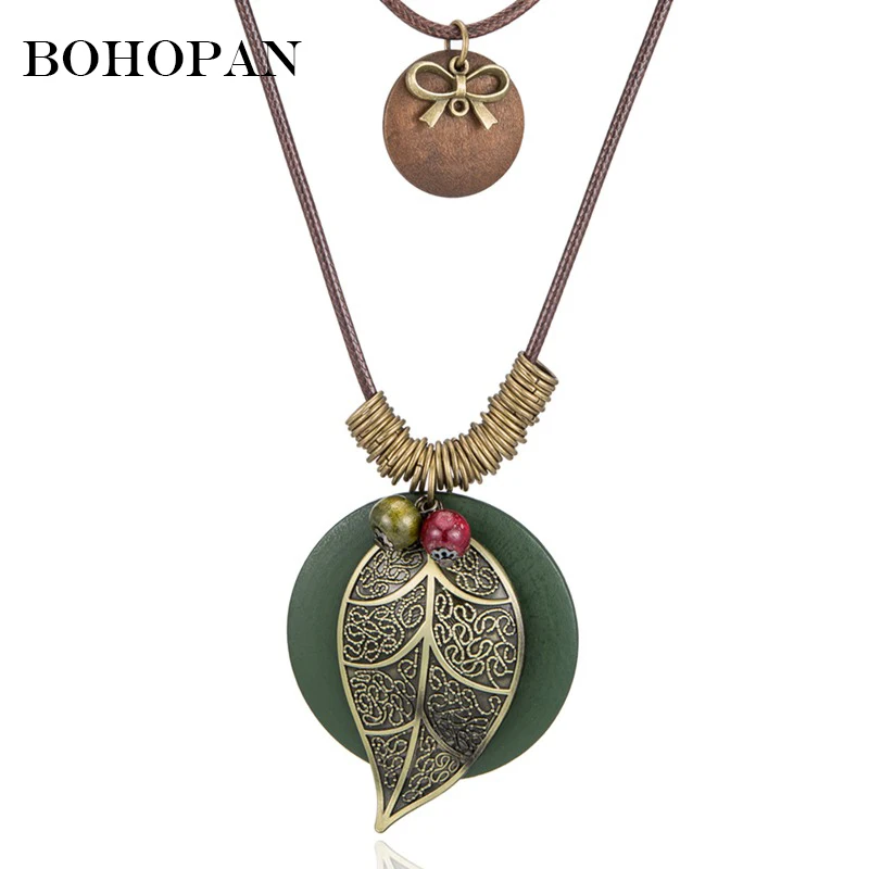 Green Wooden Necklace Double Chain Vintage Metal Leaves Pendants Necklace Fashion Jewelry Women Bijoux collier femme 2019 New
Green Wooden Necklace Double Chain Vintage Metal Leaves Pendants Necklace Fashion Jewelry Women Bijoux collier femme 2019 New