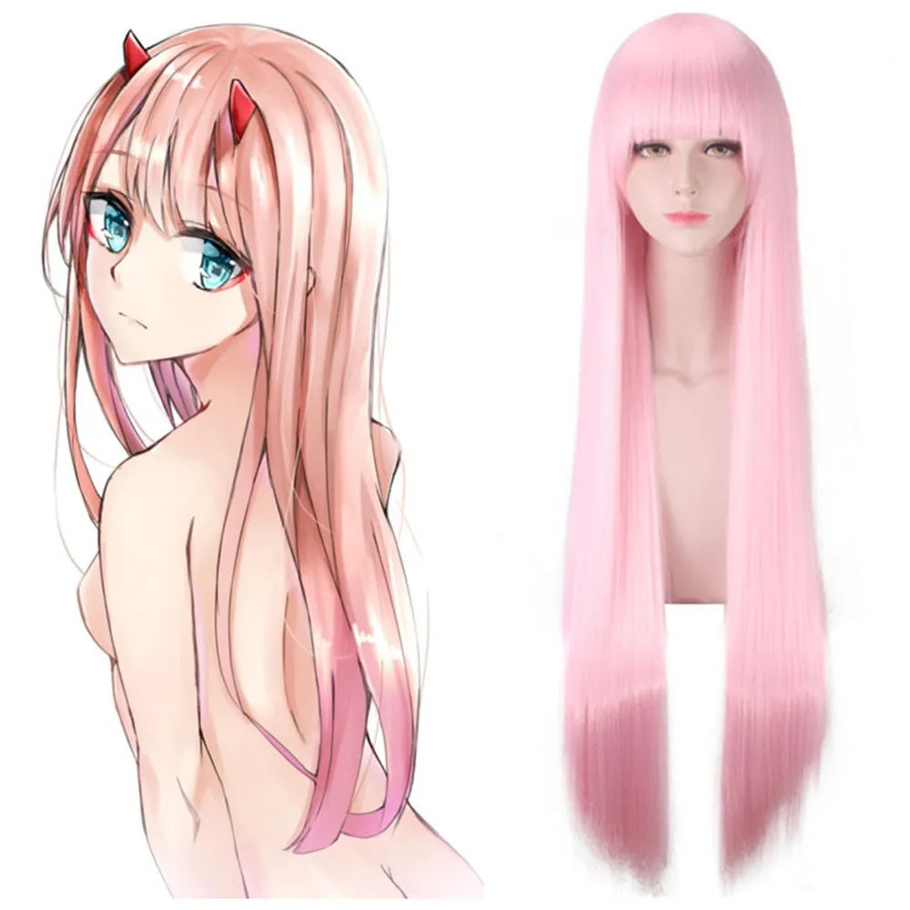 Парики для косплея DARLING in the FRANXX 02 Длинные розовые синтетические волосы на два
