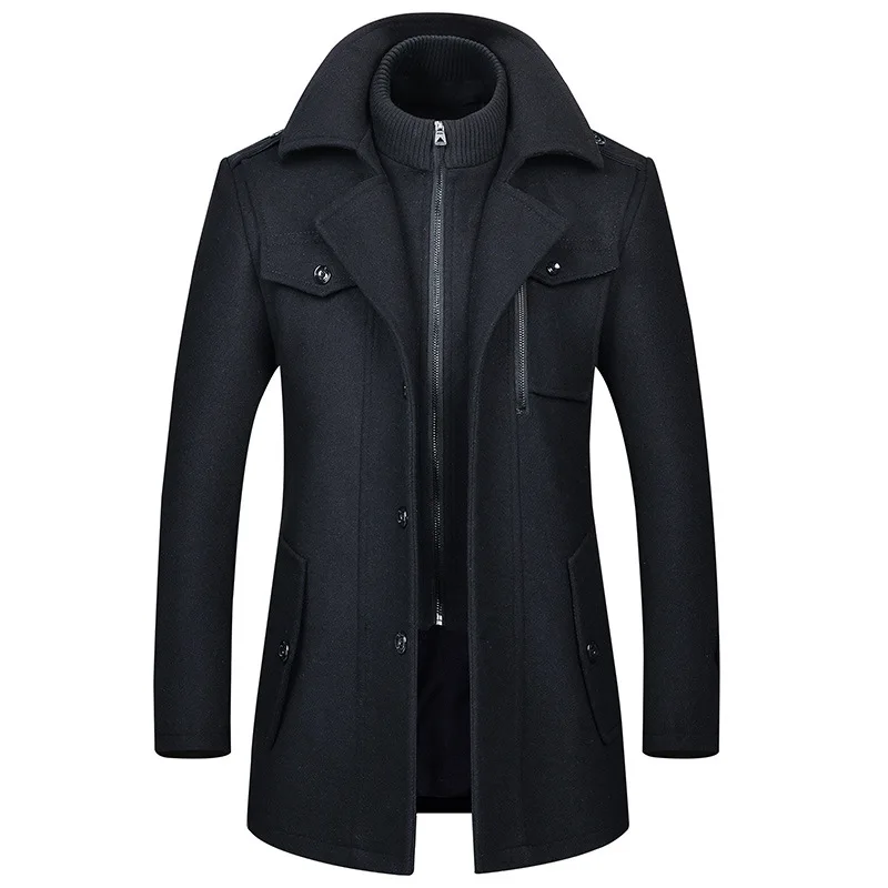 

2021 Winter New Casual Thicken Manteau D'hiver Hommes Meidum Long Double Collar Trench Coat Men