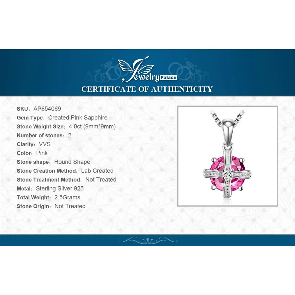 JewelryPalace Аутентичные 925 Серебряный 4ct создано розовый сапфир Мода Корона Подвески