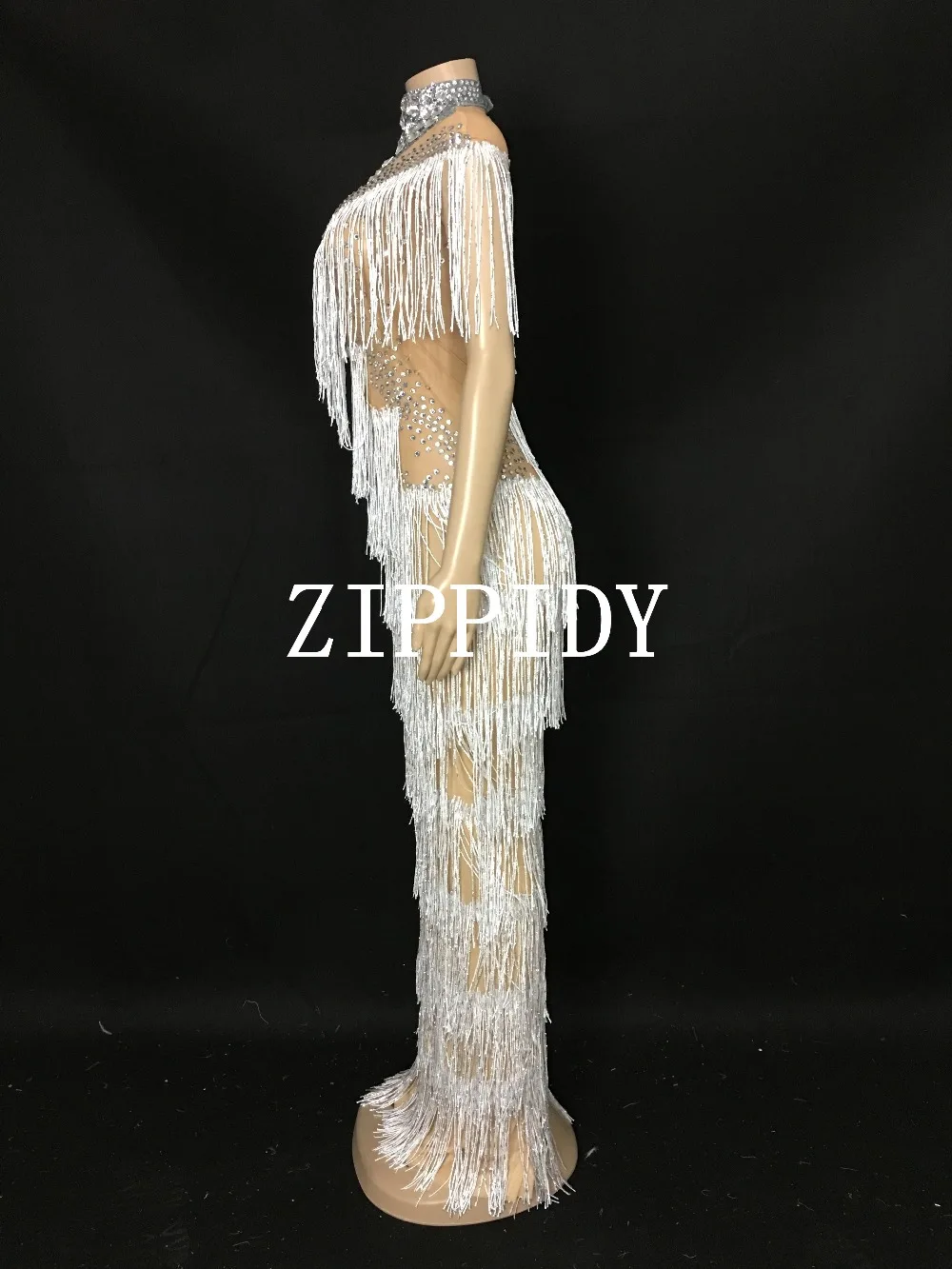 Birthday Celebrate Tassel Dress Nightclub Stage Women Singer Dancer Long Fashion Rhinestones Fringes Evening | Женская одежда