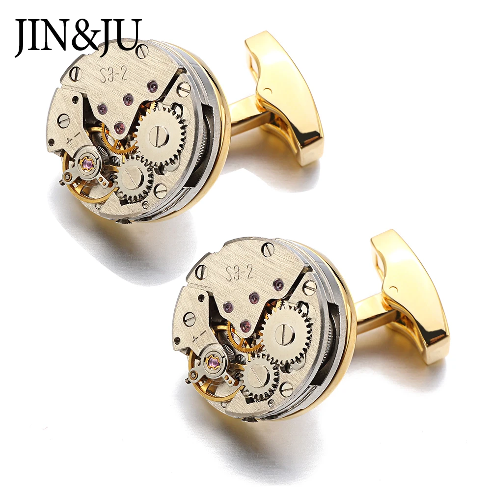 

JIN&JU Watch Movement Cufflinks For Men Non-Functiona Steampunk Gear Mechanism Cuff Buttons Guest Gift Relojes Gemelos Запонки